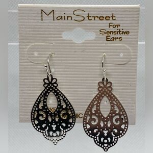 3For$20 Main Street Filigree Drop Earrings - Silver